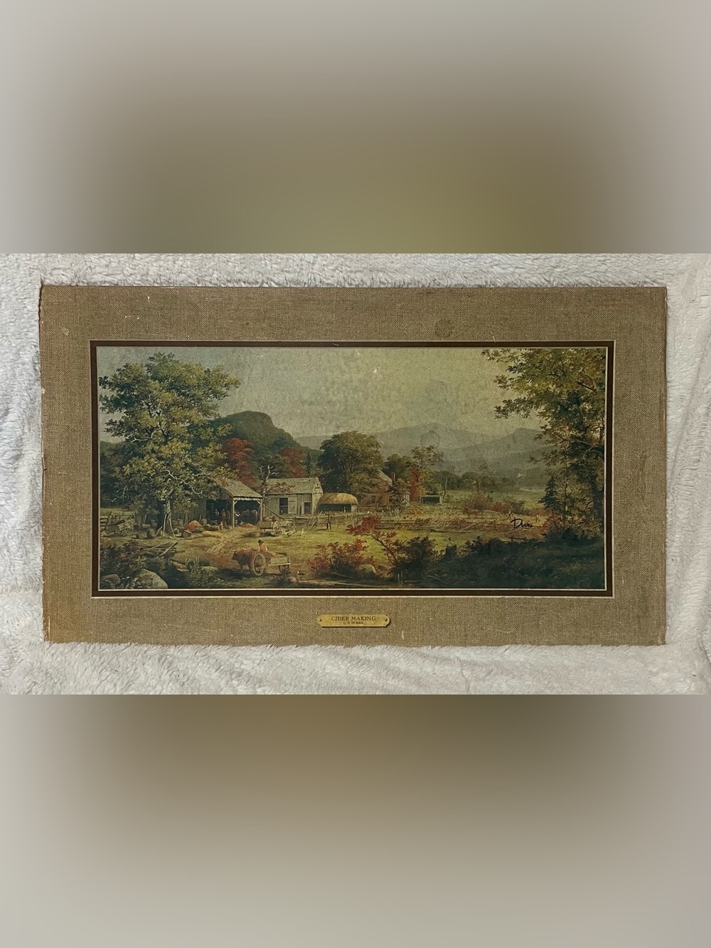 Antique Cider Making Wall Art By G. H. DURRIE Rustic Green and Brown Landscape